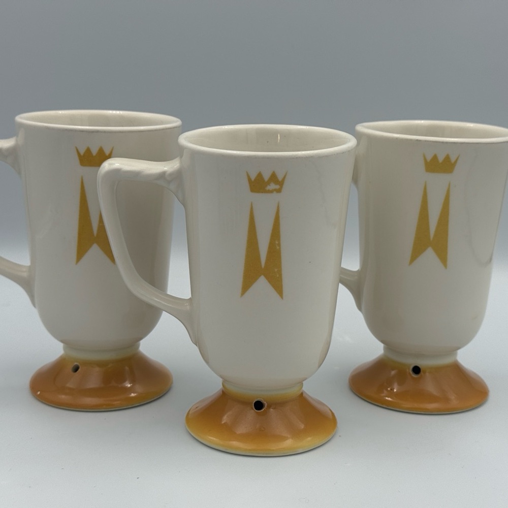 (3) Vintage Homer Laughlin Footed Mid Century Modern Crown Coffee Cups